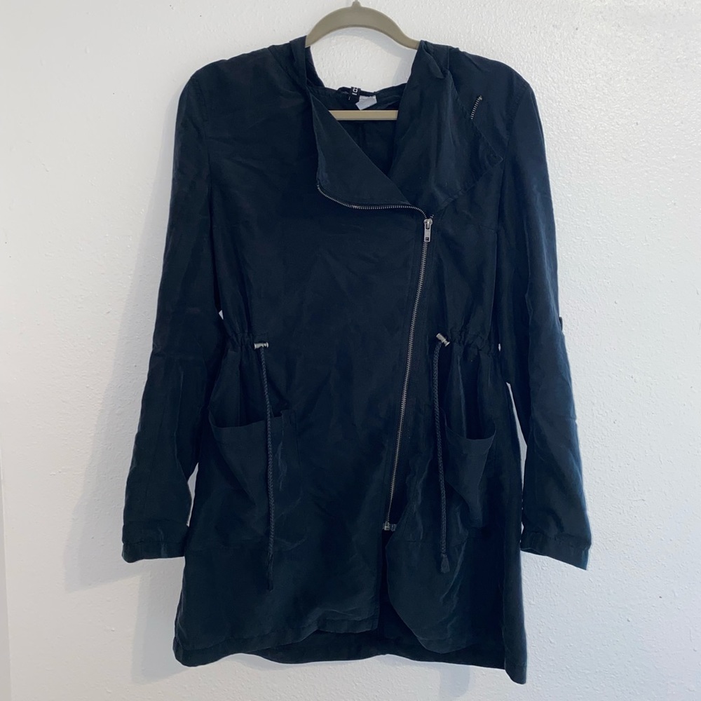 H&M Black Asymmetrical Zip Trench Coat